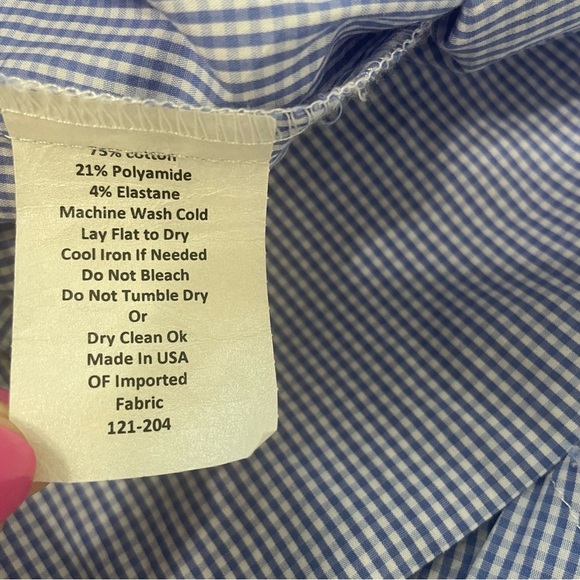 Sara Campbell Off The Shoulder Gingham Ruffle Shift Dress Blue White Size Medium - Picture 8 of 10